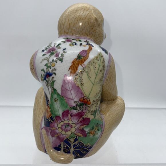 Vintage Chinoiserie Porcelain Ceramic Monkey Baby Lotus Flower People Rep China - Picture 10 of 16